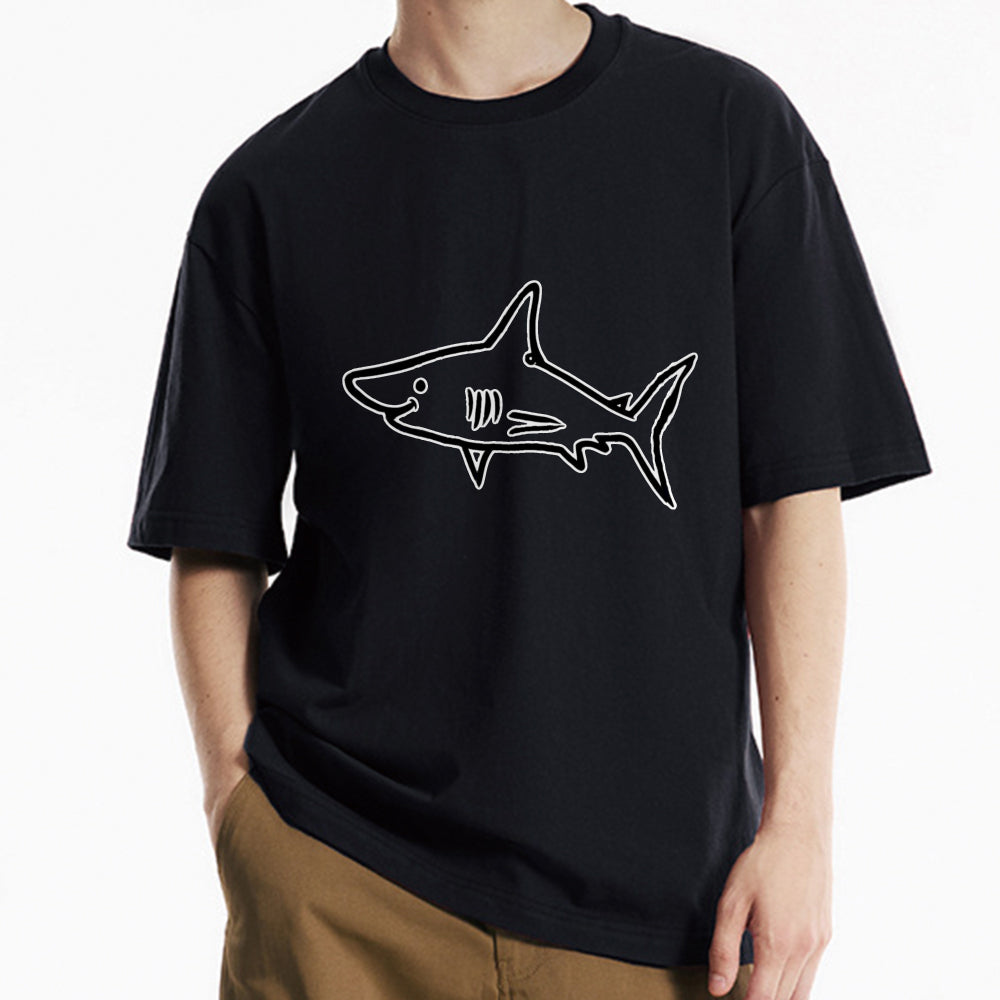 Graphic Tee Shark Print Casual Style 100% Cotton Unisex Daily Wear