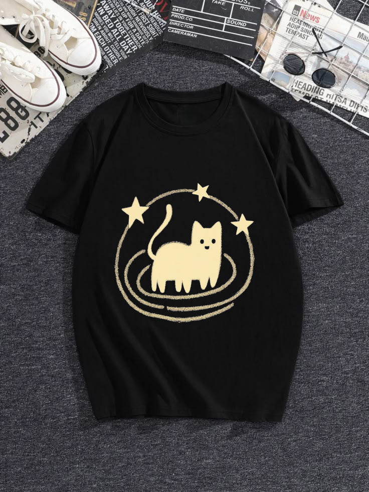 Cute cat star print T-shirt