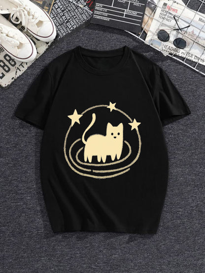 Cute cat star print T-shirt