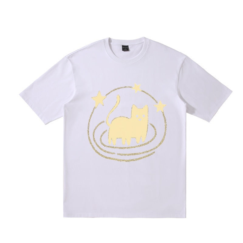 Cute cat star print T-shirt