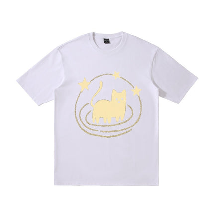 Cute cat star print T-shirt