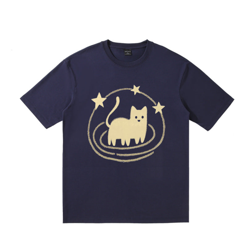 Cute cat star print T-shirt
