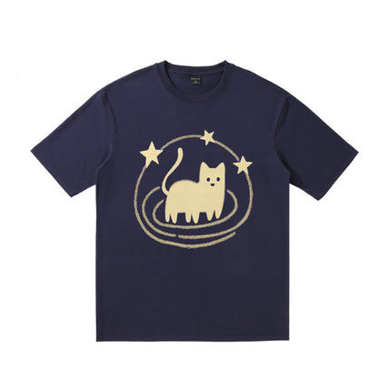 Cute cat star print T-shirt