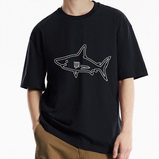 Graphic Tee Shark Print Casual Style 100% Cotton Unisex Daily Wear